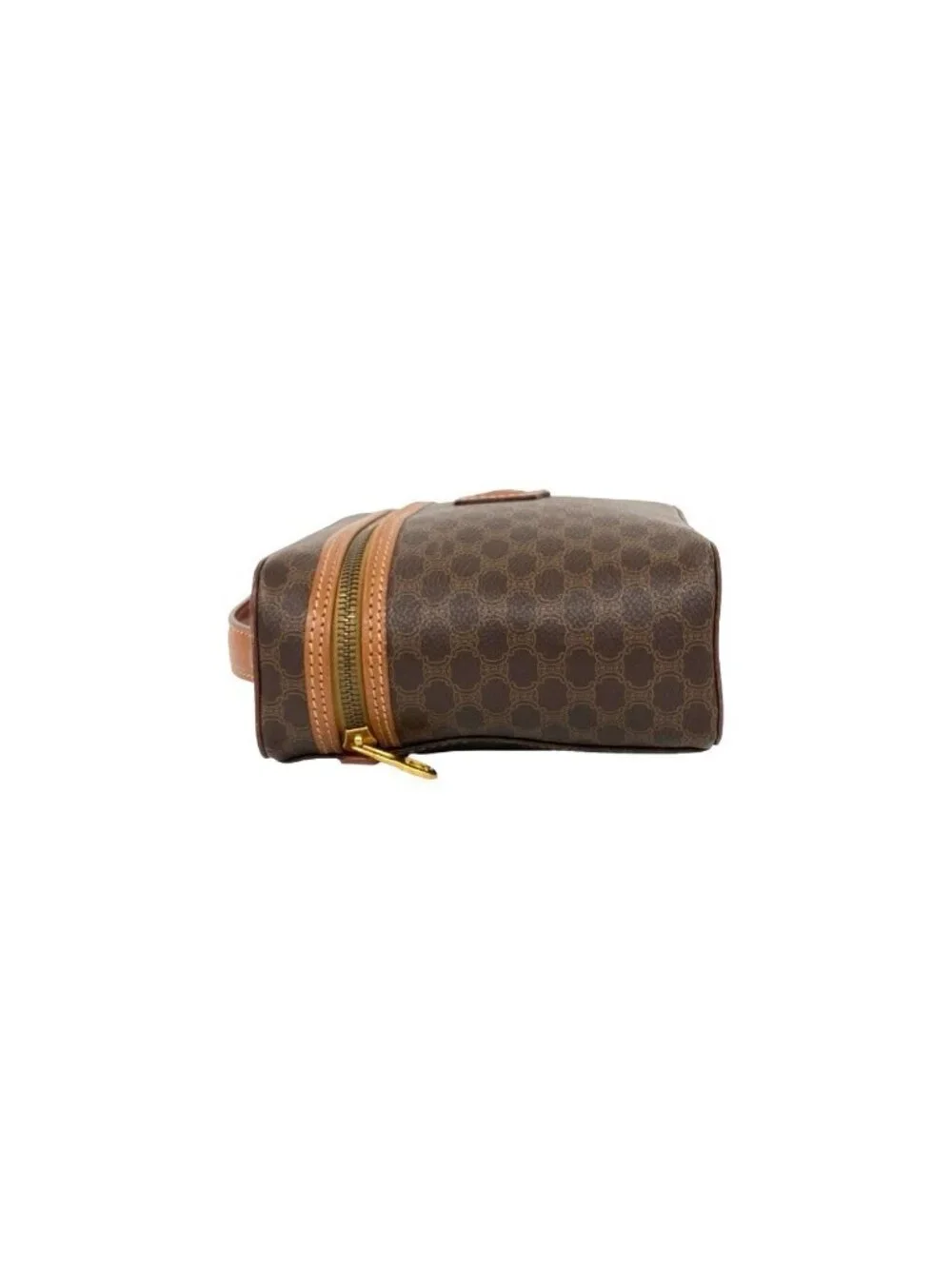 Celine Vintage Macadam Blason Pattern Triomphe Leather Handbag Vanity Bag Brown